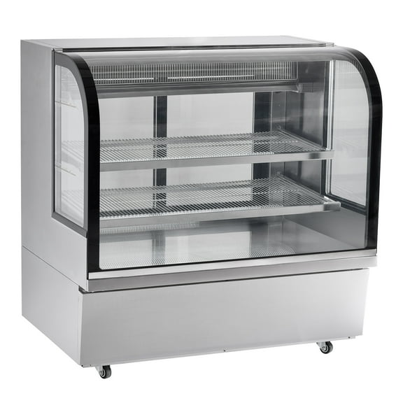 KFFKFF Refrigerated Display Case, 18 Cu.Ft./505L Large Capacity, 2-Tier Commercial Pastry Refrigerator with LED Lighting, Downdraft Cooling, and Casters for Easy Mobility, Ideal for Bakeries