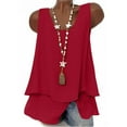 thumbnail image 2 of Boho Tops for Women U Neck Camisole Layered Linen T Shirt Solid Color Spring Summer Casual Comfy Beach Holiday Sleeveless Tank Tops, 2 of 8