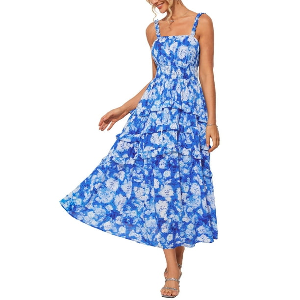 Vestido largo GRACE KARIN con estampado floral escalonado para mujer invitada a una boda