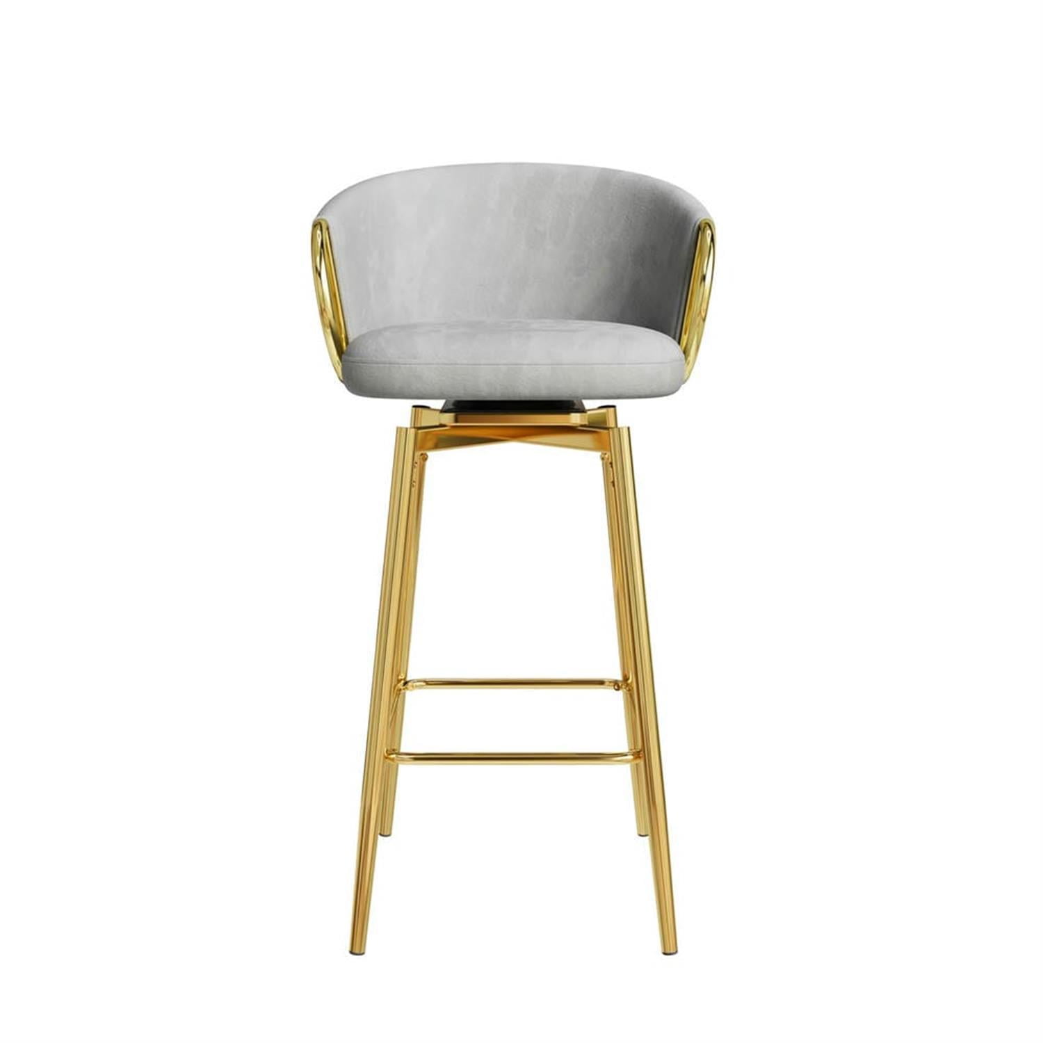 Demi Bonn 37" Counter Height Bar Stools Set of 2, Velvet Swivel Barstools with Back, Kitchen Island Countertop Chairs for Dining Room, Gray