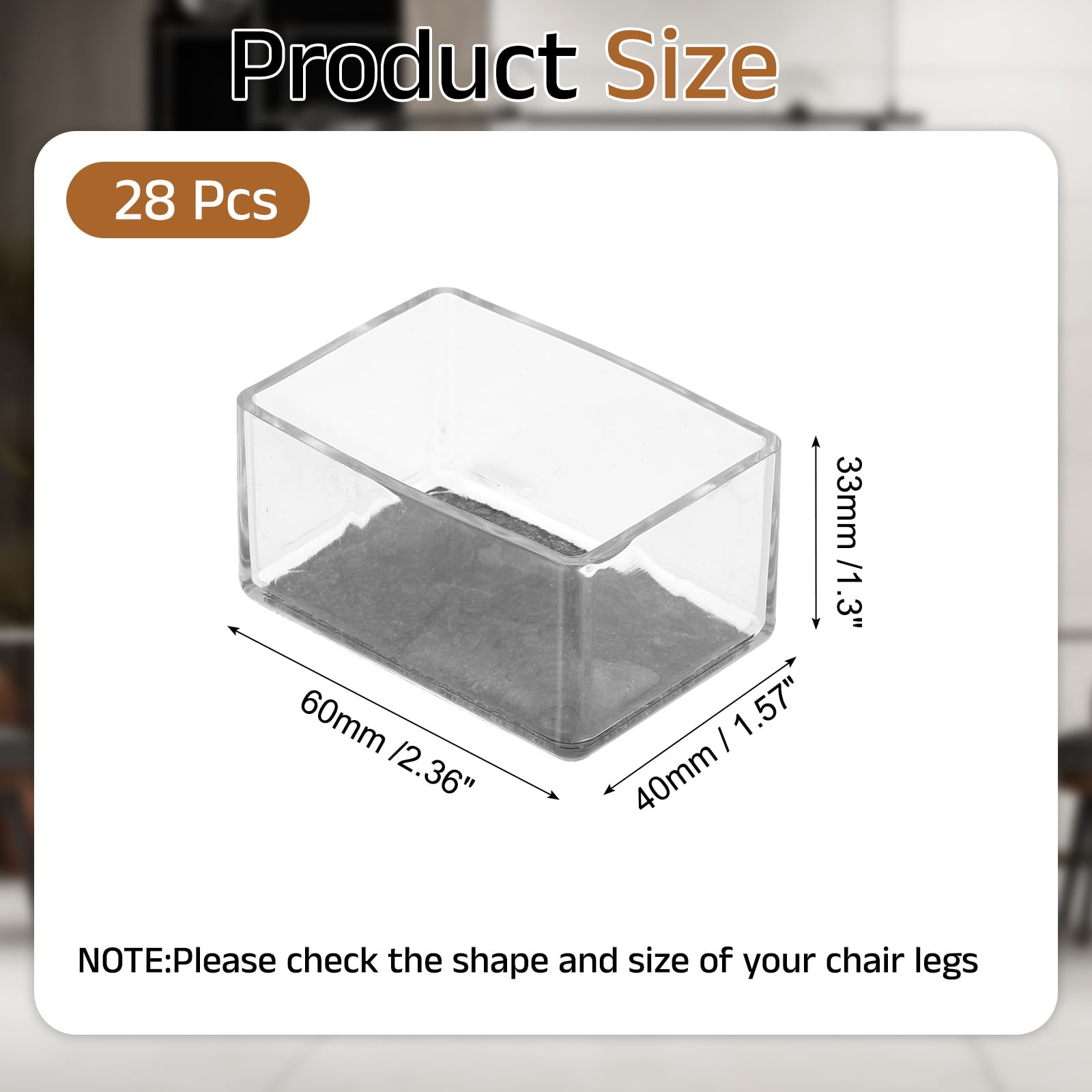 Uxcell 28Pcs Rectangle Chair Leg Protectors, 2.36x1.57" & Felt Furniture Chair Leg Cover Caps for Hardwood Floors Elastic Scratch Reduce Noise Covers Furniture Pads, Clear Black