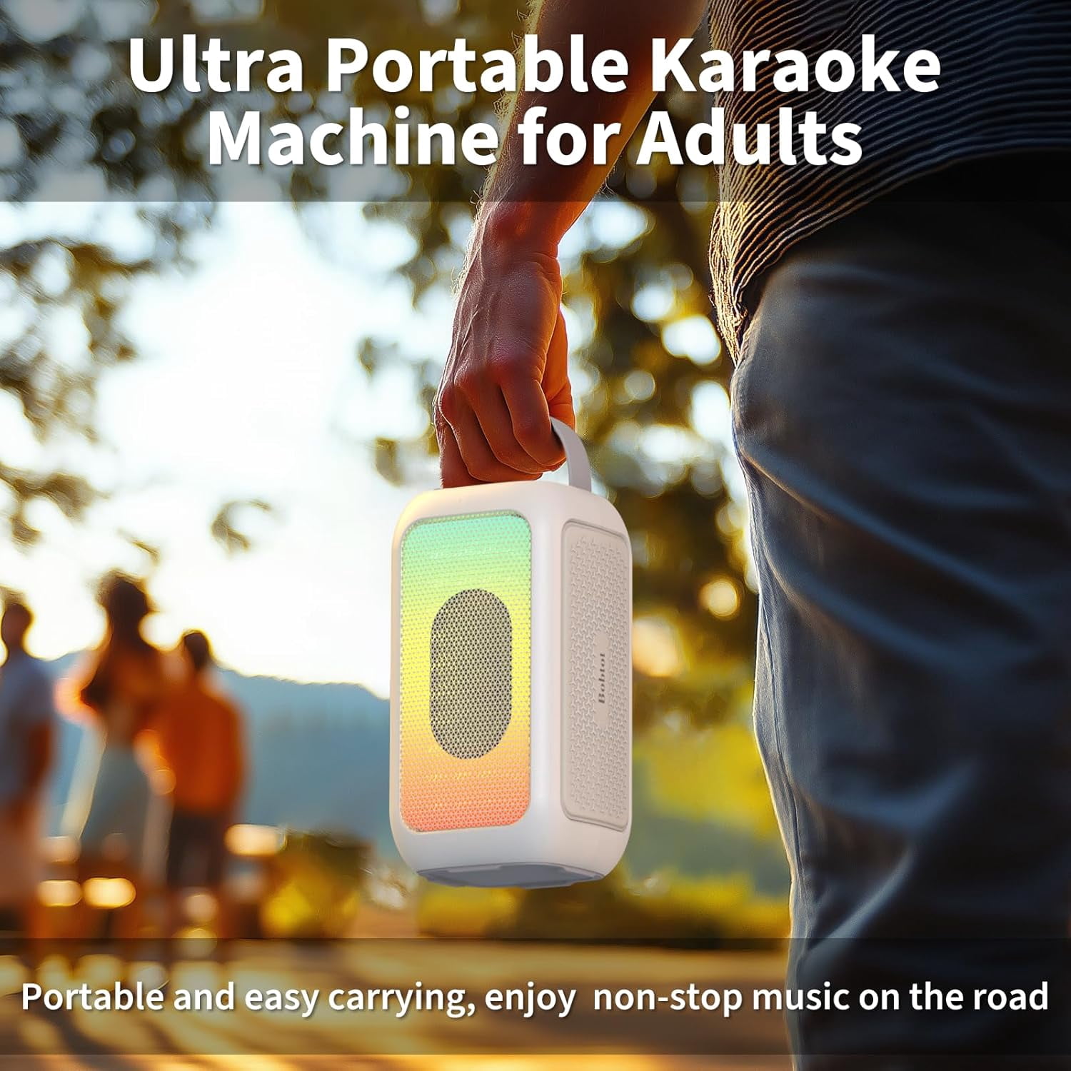 Bobtot Portable Bluetooth Speaker RGB Music Sync Ambient Light Portable Home Family Karaoke With Microphone Magic Voice,Deep Bass,Supports AUX,USB,FM Indoor Outdoor Party Singing Player（White）