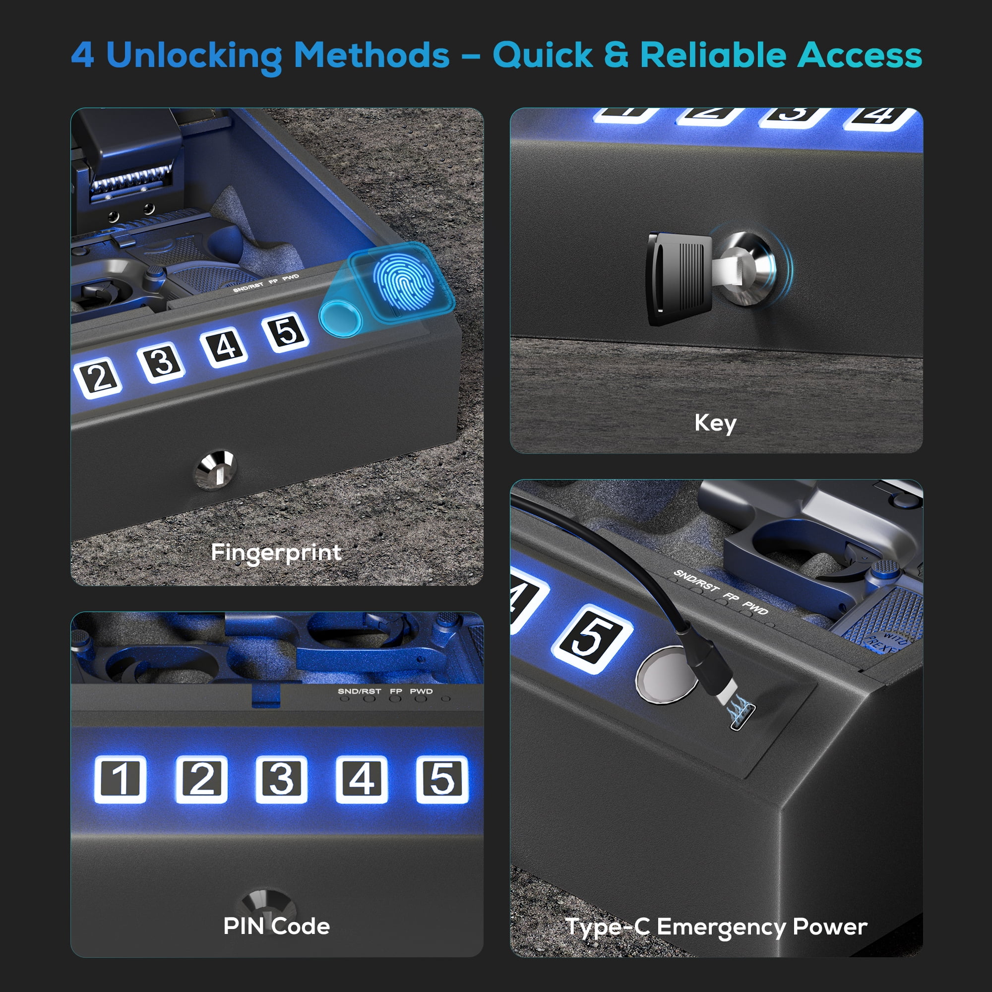 Mukat Biometric Gun Safe for Pistols with Fingerprint Keypad Key Unlock Quick Access Pistol Handgun Safes Alloy Steel Construction Security Gun Lock Box for Home Car Nightstand