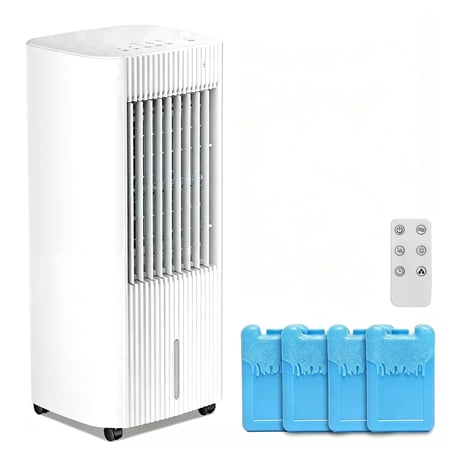 KISSAIR Portable Evaporative Air Cooler with Filter & Remote, 3 Modes & 3 Speeds, Multi-Angle Swinging, 15H Timer, 4 Ice Crystal Boxes for Home Bedroom