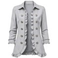 thumbnail image 4 of Cmtiyu Ruffled Trim Jackets for Women Long Sleeve Laple Double Button Striped Open Fron Jacket Casual Fall Outerwear Jacket Tops Gray S-3XL, 4 of 4