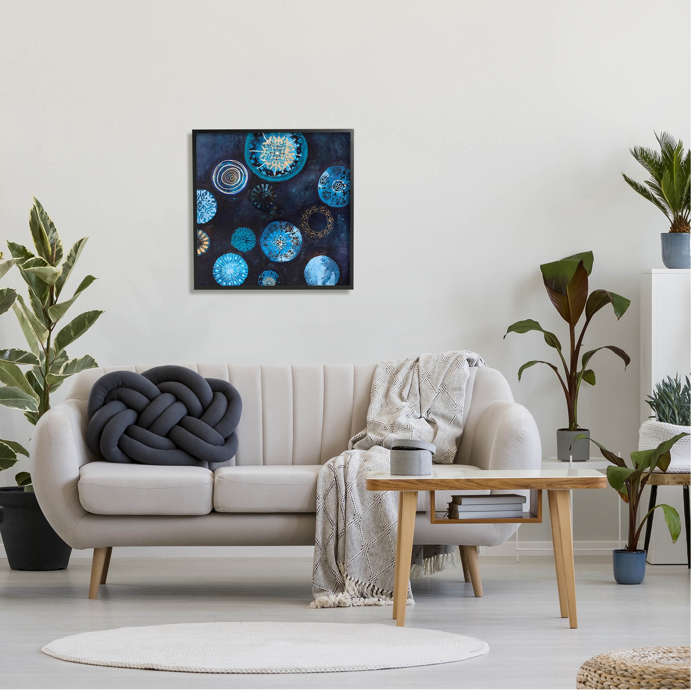 Stupell Industries Blue Patterned Circles Arrangement Graphic Art Black Framed Art Print Wall Art, Design by Design Fabrikken