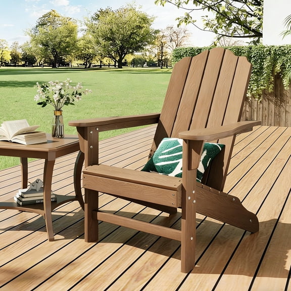 TROPOW Adirondack Chair for Patio, HDPE Outdoor Lawn Chair with Wood Texture for Garden Backyard Deck Poolside Use