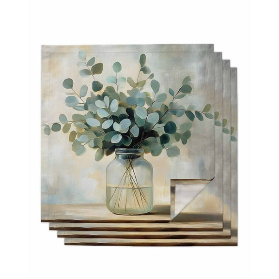 nqOlkjepod Green Eucalyptus Cloth Napkins Set of 4 Reusable Dinner Napkins, Botanical Leaves Spring Retro Art Cocktail Napkin Washable Table Napkins for Wedding/Holiday Party/Baby Shower 20"x20"