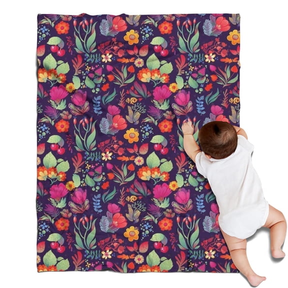 Pioneer Flower Floral Print Pattern Blanket,Comfortable Soft Lamb Wool Throw Blanket,All Season,Warm Lightweight Blankets for Sofa Bed Couch Living Room Chair,30"x40"