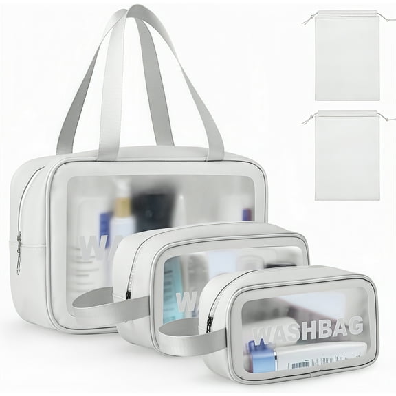 3 Pcs Travel Toiletry Bag for Women and Men, Matte Translucent Bag with Handle, Makeup Cosmetic Organizer Bag with Storage Pouches