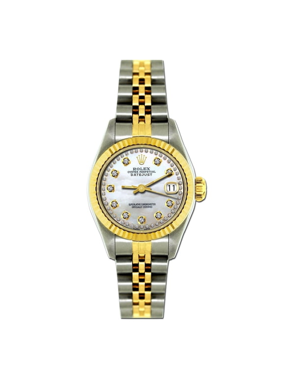 Pre-Owned Rolex Datejust 26MM 6917 Mother of Pearl Diamond Dial Fluted Bezel Two Tone Yellow Gold Jubilee Bracelet