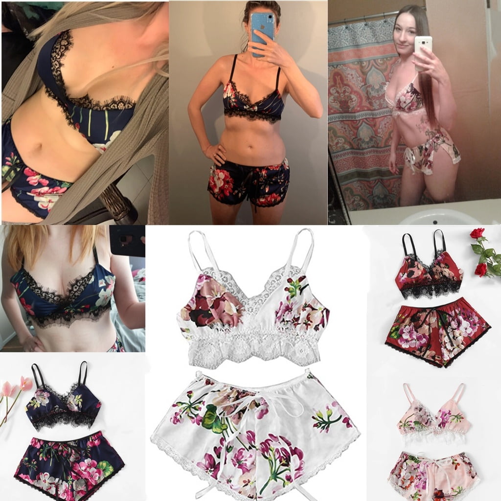 Floral lace satin cami pajama set hotsell