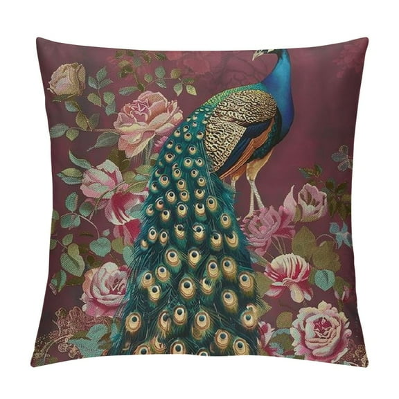BCIIG Peacock Flowers Art Deco Graphic Decorative Home Couch Living Room Throw Pillow Cover Square Throw Pillow Cover 1PC 12x12in