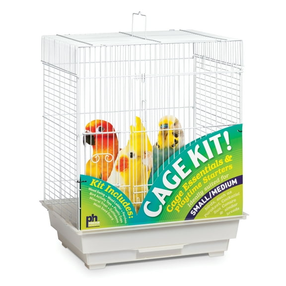 Prevue Pet Products Square Roof White Bird Cage Starter Kit 91320