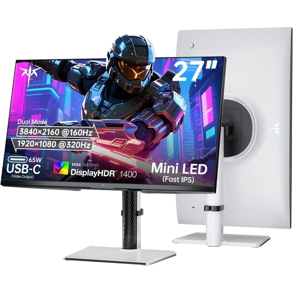 Restored KTC 27 Inch Dual Mode Mini LED Monitor - 4K UHD at 160Hz & 1080P FHD 320Hz Gaming Monitor, 65W Type-C Port, HDR1400 Fast IPS Panel, Adaptive-Sync, HDMI 2.1 & DP 1.4, Height Adjustment, VESA (Refurbished)