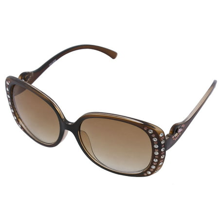Outdoor Shining Rhinestone Inlaid Square Tinted Lens Glasses Sunglasses Brown
