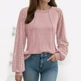 thumbnail image 2 of Women's Long Sleeve Shirts Trendy Solid Color Lace Patchwork Pullover Tunic Shirts Casual Crew Neck Relaxed Fit Tee Blouses, 2 of 5