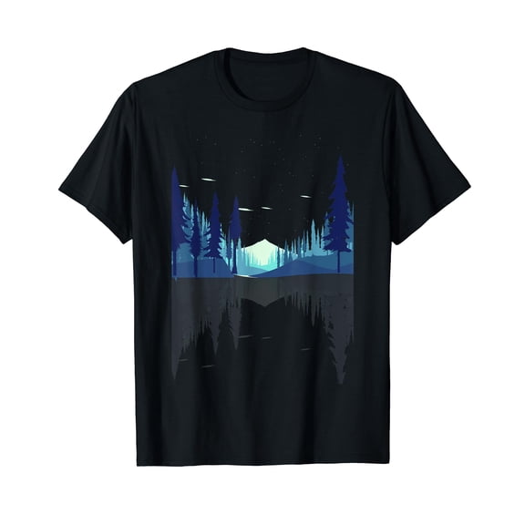 Moonlight Mountains Nature Trees Wildlife Forest Hiking Crew Neck Black T-Shirt