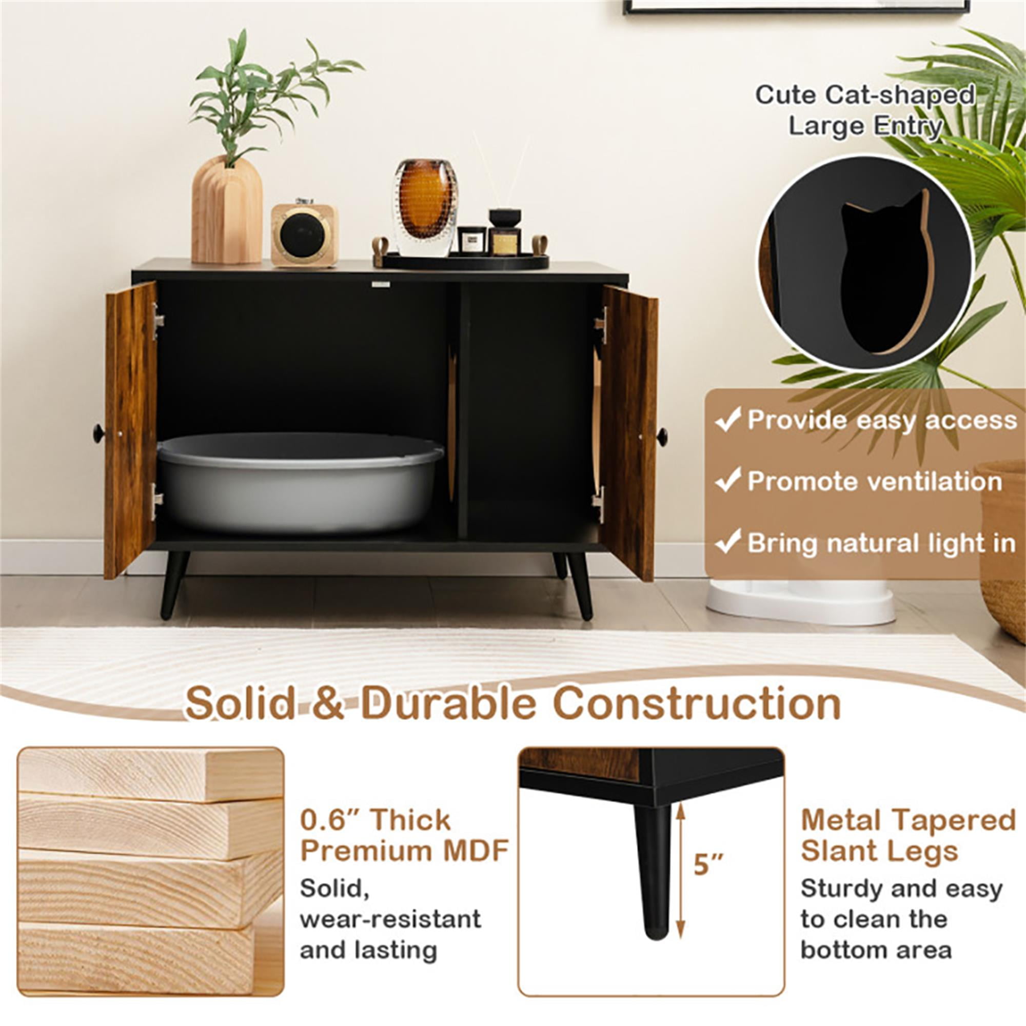 Kadyn 31" Cat Litter Box Enclosure, Hidden Litter Box Furniture, Wood Cat House Washroom Cabinet Fit for Most of Cat and Litter Box, Black