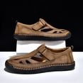 thumbnail image 4 of Men's Stylish Leather Hollow Flat Sandals Closed Toe Hook Loop Non-Slip Hiking Fisherman Shoes Summer Beach Lightweight Breathable Anti-Slip Slippers,Light Brown 39(US-7), 4 of 5