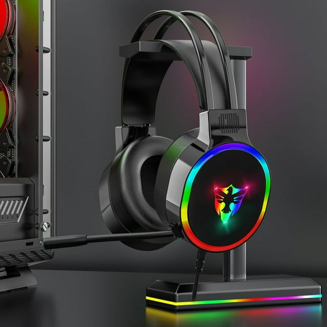 SUTENGDA Over-Ear Gaming Headset with Noise Canceling Mic Black