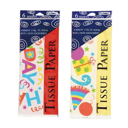 - Birthday Printed and Solid Color Tissue Paper - Assorted