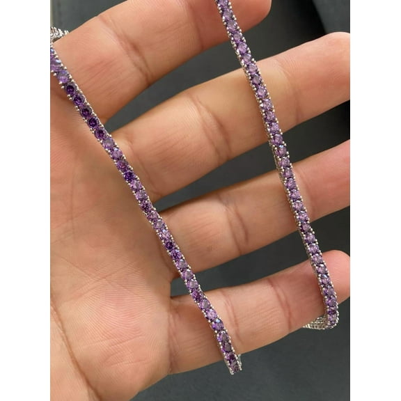 Amethyst Tennis Necklace, 925 Sterling Silver Amethyst Necklace Women & Men, Purple Stone Tennis Jewelry,