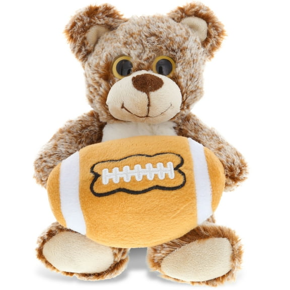 DolliBu Sitting Brown Bear Stuffed Animal with Football Plush - Soft Plush Huggable Bear, Adorable Playtime Plush Toy, Cute Wildlife Gift, Football Plush Animal Toy for Kids and Adults - 9 Inch