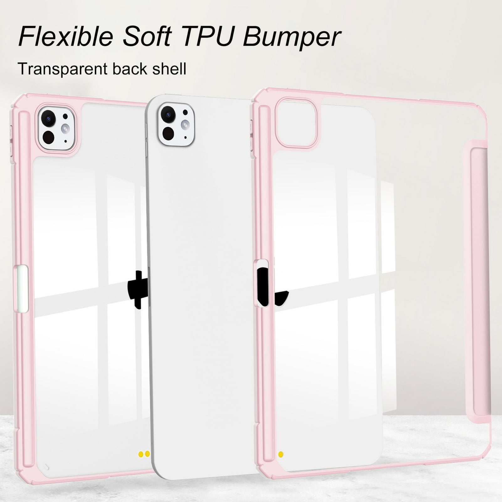 DWaybox Case for iPad Pro 13-inch 2025 M5 Model A3360 / A3361, Smart Slim Folio Stand Auto Sleep/Wake Cover, with Pencil Slot, Clear Transparent Back Shell -Pink