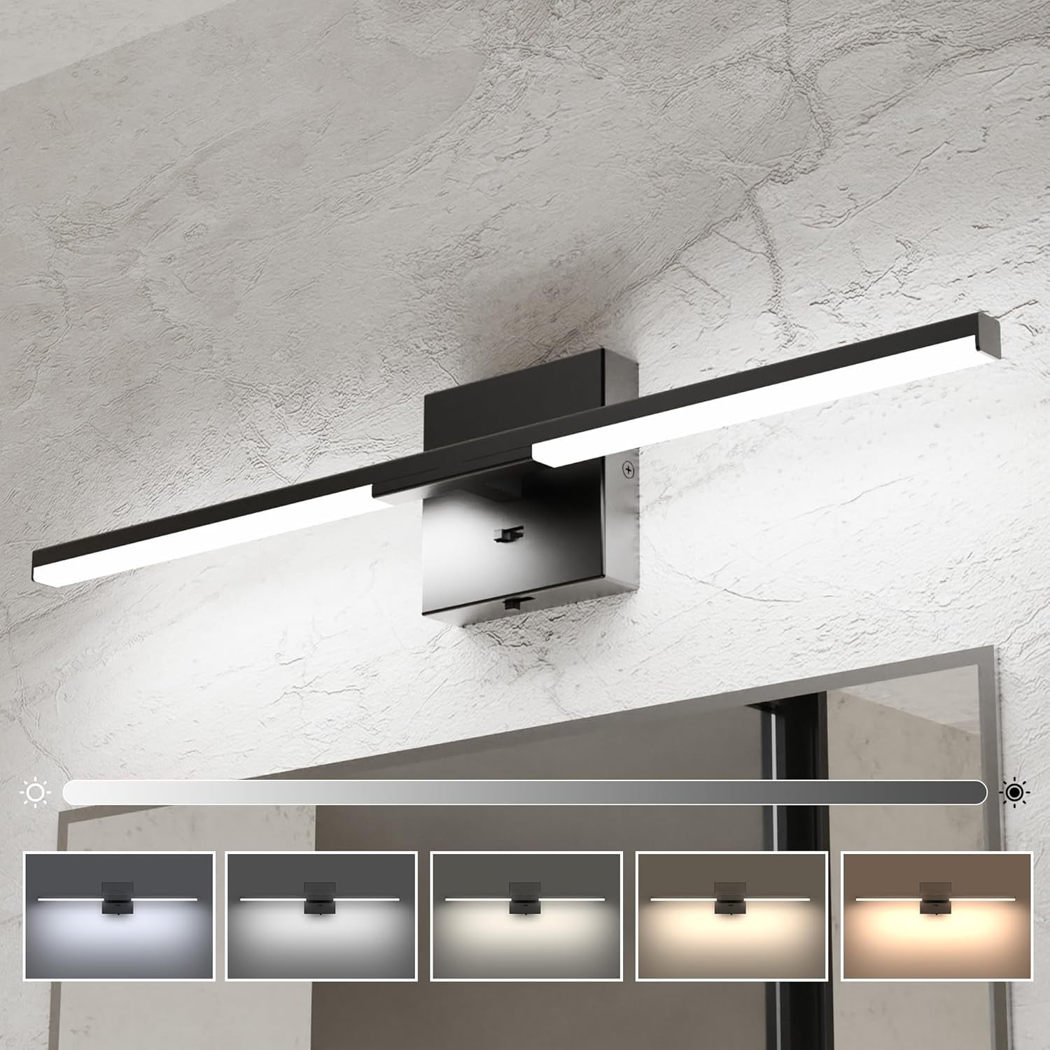 Modern Bathroom Vanity Light 24 inch, Built-in Dimmer, 14W Dimmable 5CCT Led Bath Lights, Black Bar Vanity Light for Bathroom Mirror Cabinets Bedroom-FCC & ETL Certificated