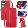 thumbnail image 1 of Nalacover Wallet Case for Samsung Galaxy S23 Ultra, Embossed Pattern Design Zipper Pocket Handbag Wrist Strap Premium PU Leather Flip Cover with Card Slots Holder Magnetic Clasp Kickstand Case,Red, 1 of 9
