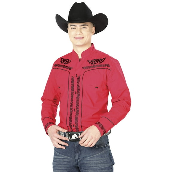 El Señor de los Cielos Charro Embroidery Shirt Red/Black 40786