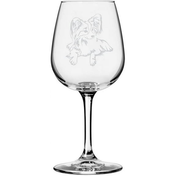 Papillon Dog Themed Etched All Purpose 12.75oz Libbey Wine Glass
