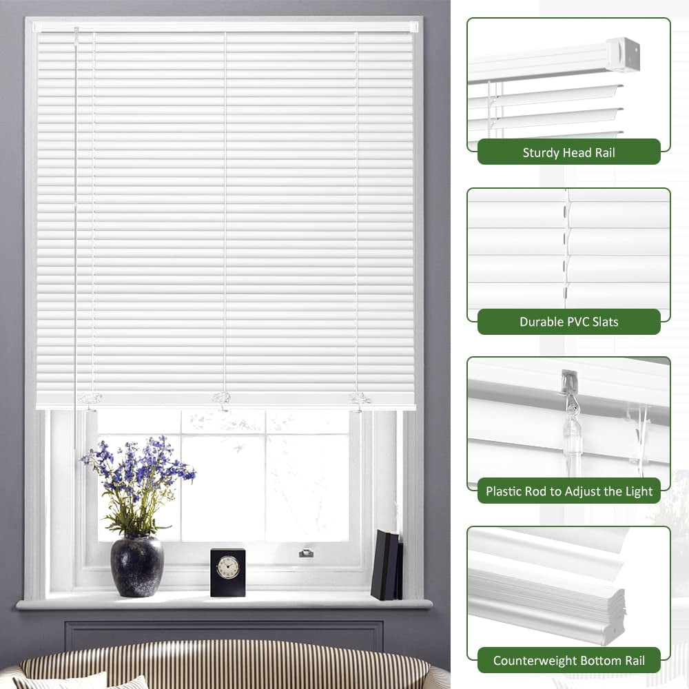 LUCKUP Cordless Mini Blinds Horizontal Venetian Blinds Vinyl Window Shades Light Filtering Privacy Room Darkening Blinds for Bedroom, Kitchen, Office, 18" W X 64" H, White