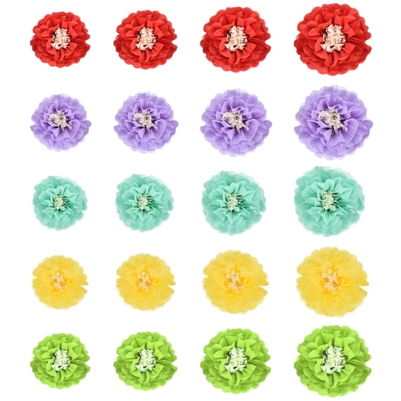 Uxcell 20 Pcs Colorful Paper Flowers, 3D Tissue Paper Pom Poms Crepe Mexican Paper Flower, [for DIY Crafting Wall Wedding Birthday Party Decorations] - 6"/8"/10"/12"