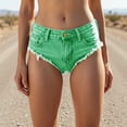 thumbnail image 2 of hlysgo Women Low Rise Jean Shorts Denim Booty Shorts Mini Cheeky Jeans Slim Fit Hot Outfits Rave Concer Short with Pockets Green,2xL, 2 of 6
