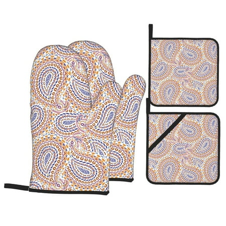 

Oven Mitts and Pot Holders 4 Piece Paisley Pattern No.9077 High Heat Slip Resistant Oven Mitt and Trivets Set Kitchen Oven Glove Pot Holders for Cooking Baking Grilling