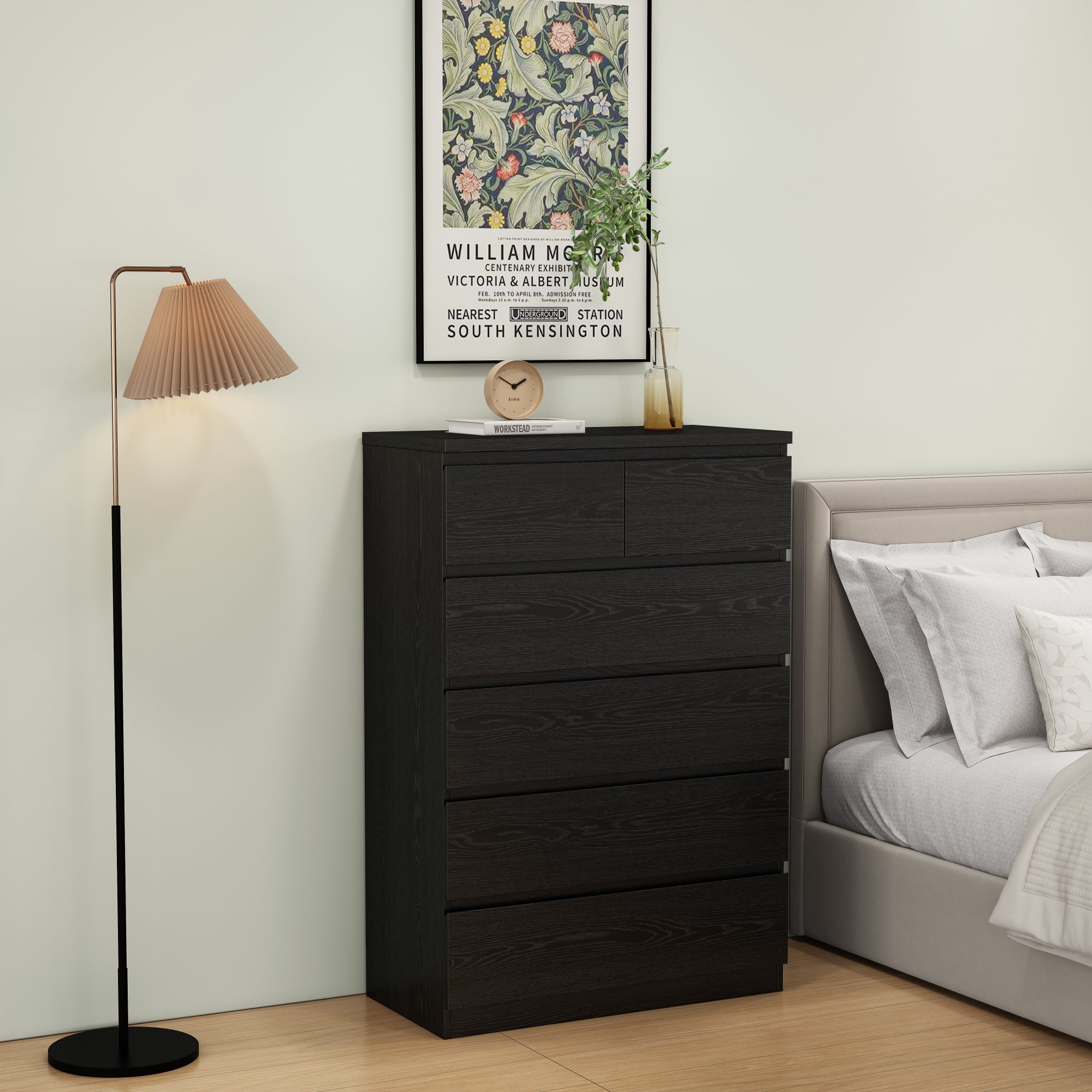 Leumius 6-Drawer Dresser for Bedroom,Modern Handle-Free Chest of Drawers with 2 Small & 4 Large Drawers,Minimalist Storage Cabinet for Living Room,Closet,Black