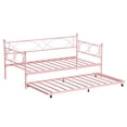 thumbnail image 1 of Bingirl Cadre de Lit de Jour en Métal Format Simple avec Tiroir-Lit : Roulettes Verrouillables, Lattes en Métal Robustes, Base de Matelas Rose Plateforme Canapé-Lit pour Salon, Chambre, Chambre d'Amis, 1 of 7