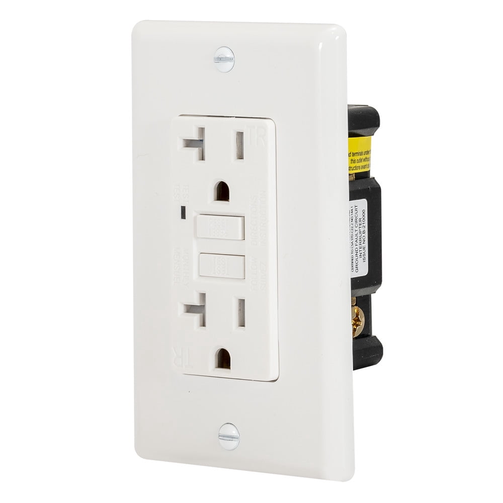 EZ-FLO 62175 Tamper Resistant Self-Test 20 Amp Slim GFCI Outlet with LED Indicator and Wall Plate, White