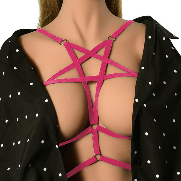 nsendm Female Underwear Adult Women Nightgowns Sexy Sexy Bra Strap Hollowed  Out Five Pointed Star Harness Underwear plus Size Lingerie for Women(Hot  Pink, One Size) 