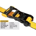 thumbnail image 3 of Correa de amarre con trinquete DEWALT DXBC10000F-6PK negro/amarilla de 2 x 27 pies con ganchos planos, transporte de carga de alta resistencia (10 000 libras de resistencia a la rotura), paquete de 6, 3 of 6