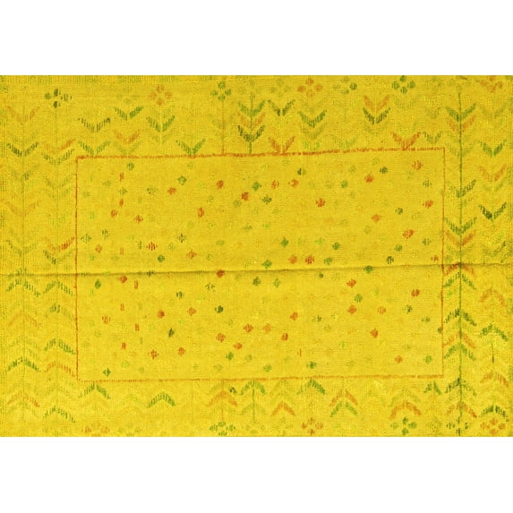 Ahgly Company Machine Washable Indoor Rectangle Abstract Yellow Modern Area Rugs, 5' x 7'