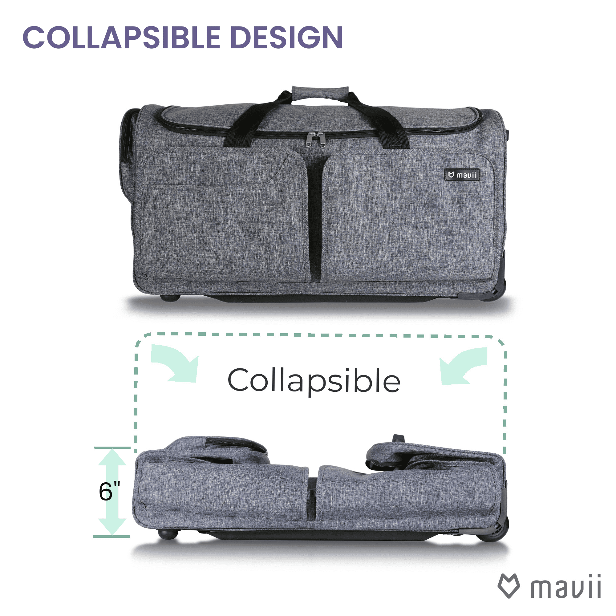 Mavii Rolling Duffel Bag with Garment Rack 28 inch Collapsible Competition Dance Duffle Wheeled Lightweight Dance Bag