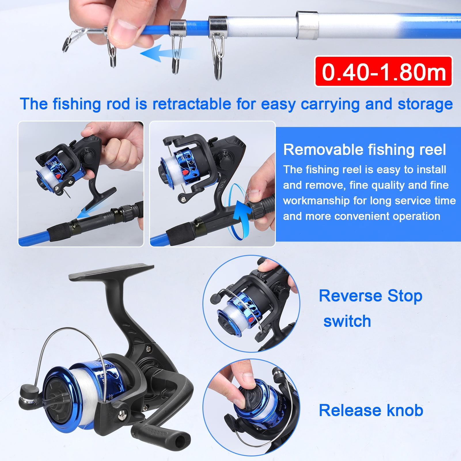 NFTIGB Portable Retractable Fishing Rod and Reel Combo Suit Complete Fishing Gear Accessory Bag Tool Set For Beginners Include Fishing Line Hooks Bobbers 19.69 inches / 50 cm