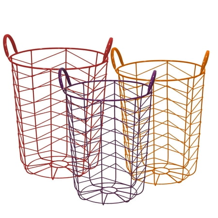 Grid Basket - Mainstays Round Chevron Grid Metal Wire Basket, Set of 3, Multicolor