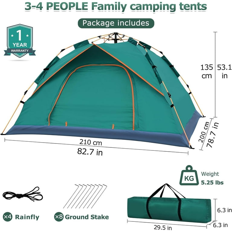 Putentfun 3-4 Person Pop Up Tent - Instant Automatic Dome Tent, Lightweight & Waterproof For Camping, Hiking, Beach (Includes Carry Bag)