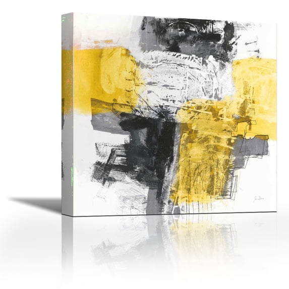 Action I Yellow and Black Sq - Contemporary Fine Art Giclee on Canvas Gallery Wrap - wall décor - Art painting - 36 x 36 Inch - Ready to Hang