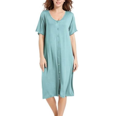 

UKAP Ladies Sleep Dress Solid Color Sleepwear Short Sleeve Nightgown Soft Pajamas Nightdress Night Gowns Green XL