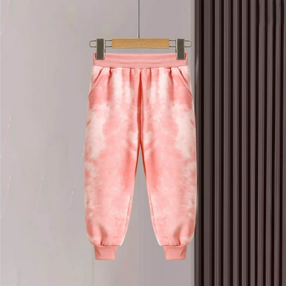CYRBOKO Sweatpants for Girls, Cotton Tie-dye Gift Elastic Waist Joggers with Pockets Pink Size 7-8 T